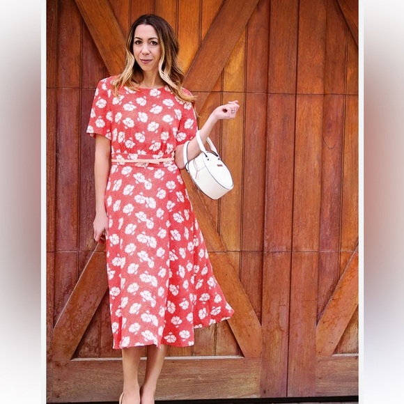 Boden Dresses & Skirts - Boden Ruth Coral and White Floral Print Midi Dress Size 16R